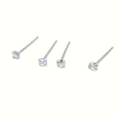 Sterling Silver 1.5mm Clear / Opal Round 4 Claw CZ Stud Earrings