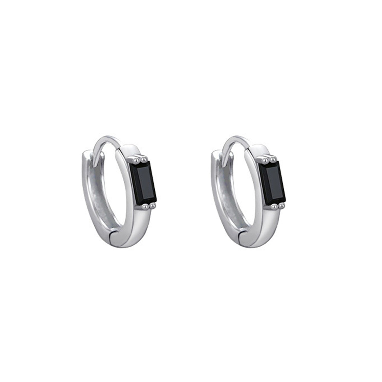 Sterling Silver Cut Black CZ Huggie Hoop Hinged Earrings 7mm Unisex - sugarkittenlondon