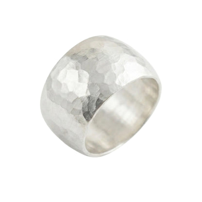 Hammered Wide Dome Ring in silver-tone metal with hammered texture and domed top