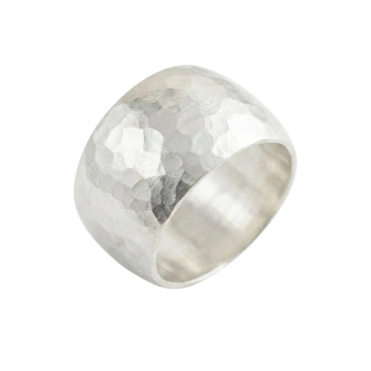 Hammered Wide Dome Ring in silver-tone metal with hammered texture and domed top