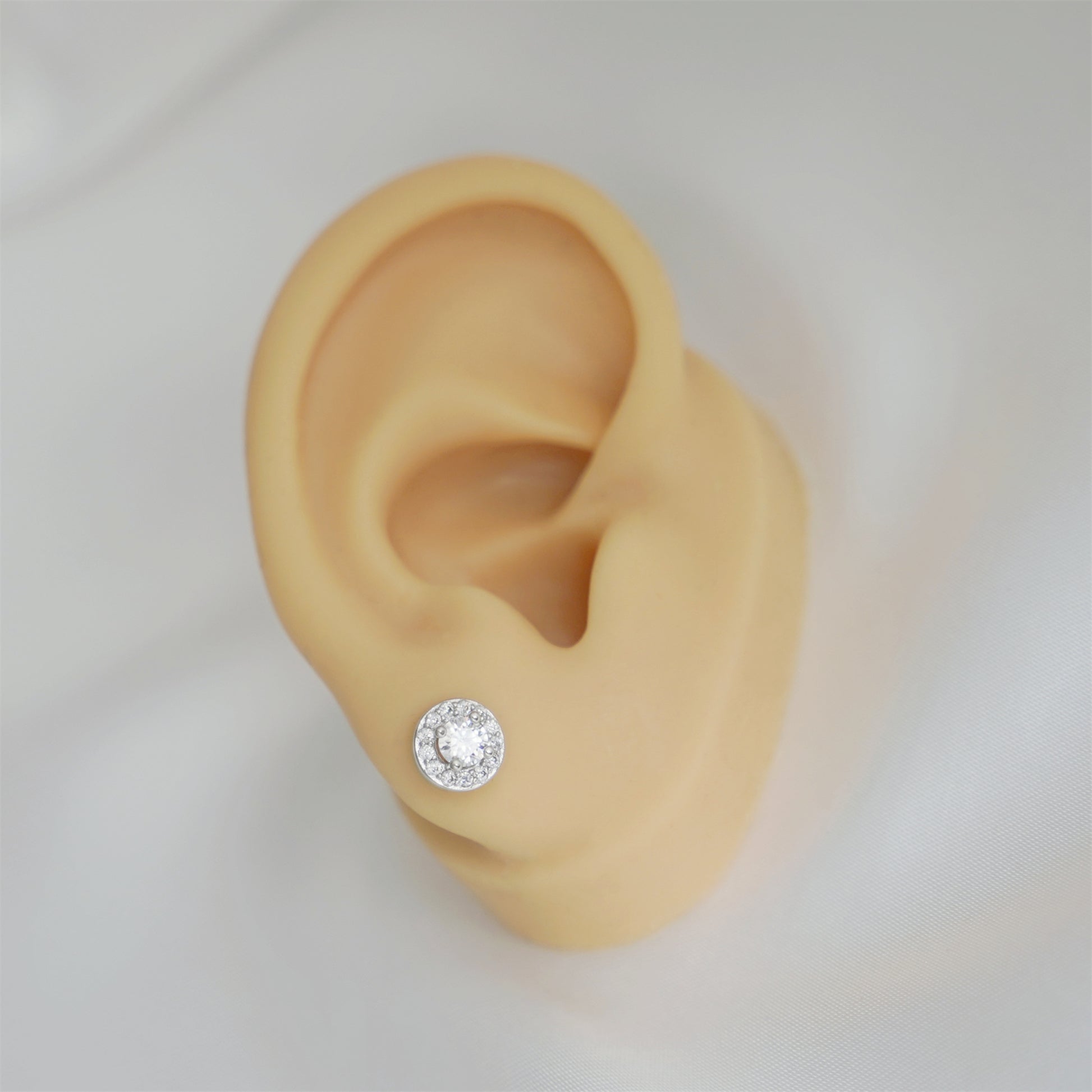 Sterling Silver Cubic Zirconia 7mm Halo Round  Stud Earrings Lady Jewellery - sugarkittenlondon