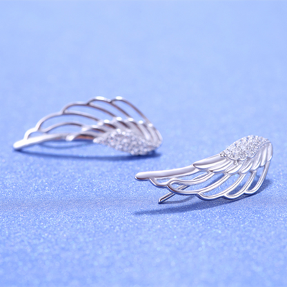 Rhodium on Sterling Silver Crystal Angel Wing Feather Cuff Crawler Climber Earrings
