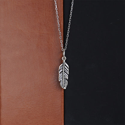 925 Sterling Silver Leaf Pendant with Feather and Angel Wing Charms - sugarkittenlondon