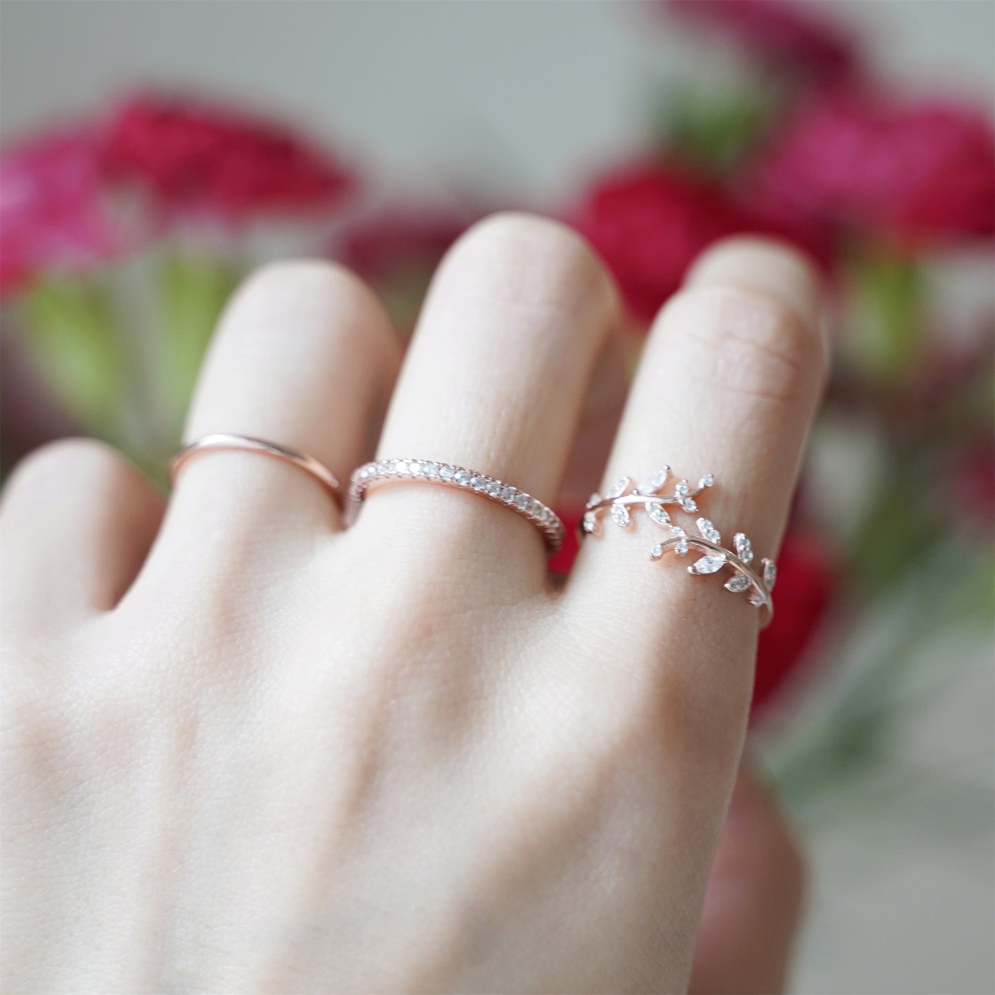 Sterling Silver Sparkling Crystal Cz Leaf Feather Bridal Wrap Ring 3 Tones Rhodium / Rose Gold / 18K Gold - sugarkittenlondon