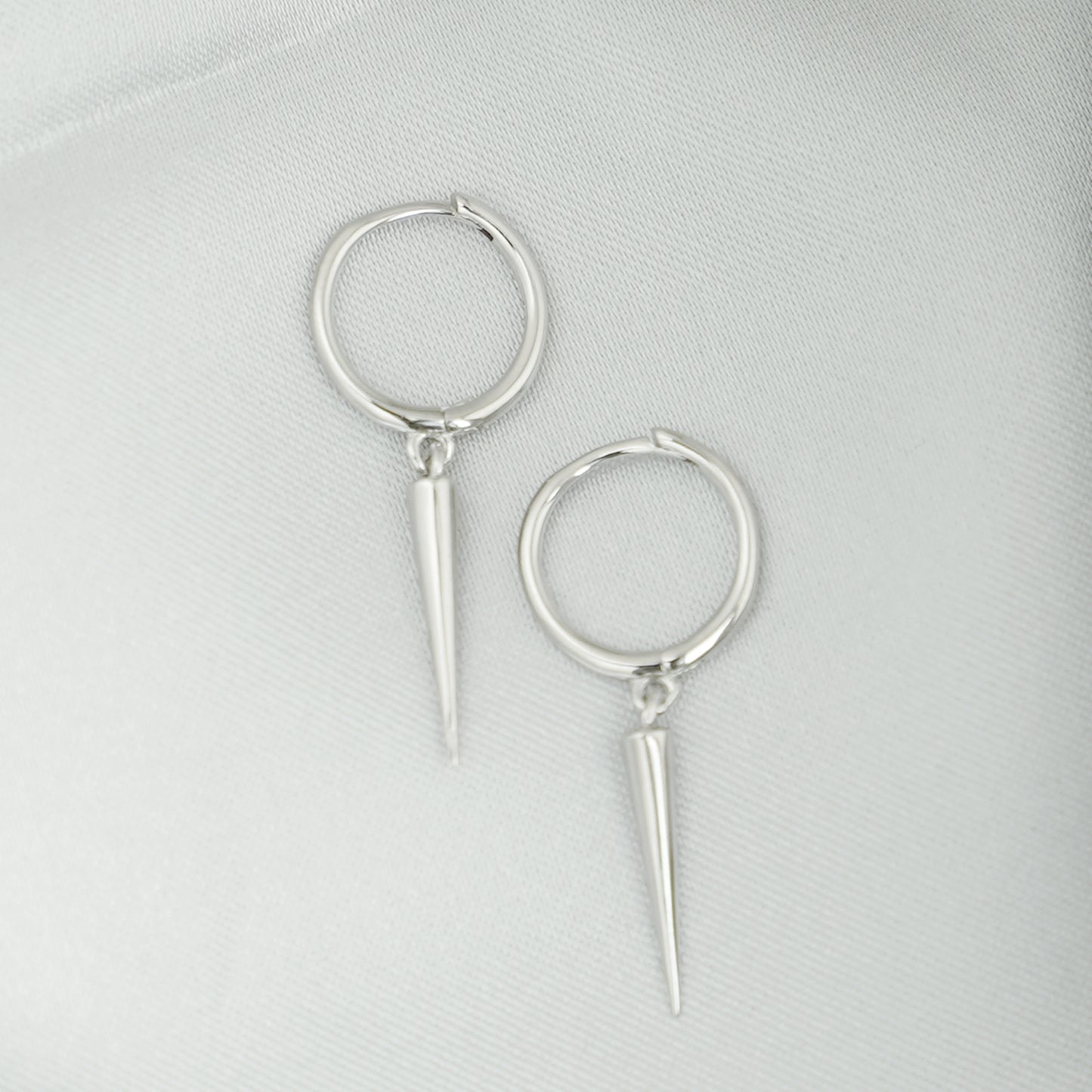 18K Gold on Sterling Silver Long Cone Spike Charm Drop Hinged Hoop Earrings