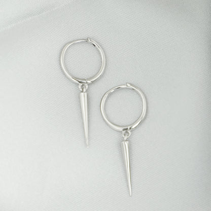 18K Gold on Sterling Silver Long Cone Spike Charm Drop Hinged Hoop Earrings