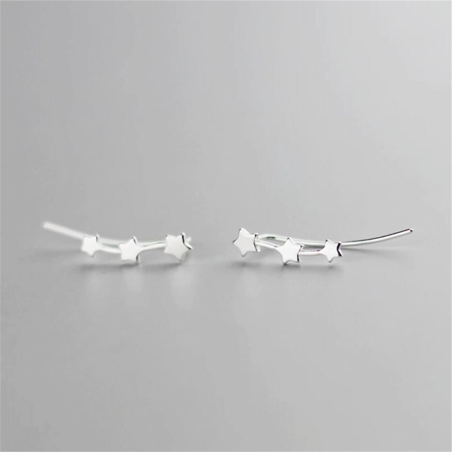 925 Sterling Silver Star Ear Climber Earrings with Triple Linked Stars - sugarkittenlondon