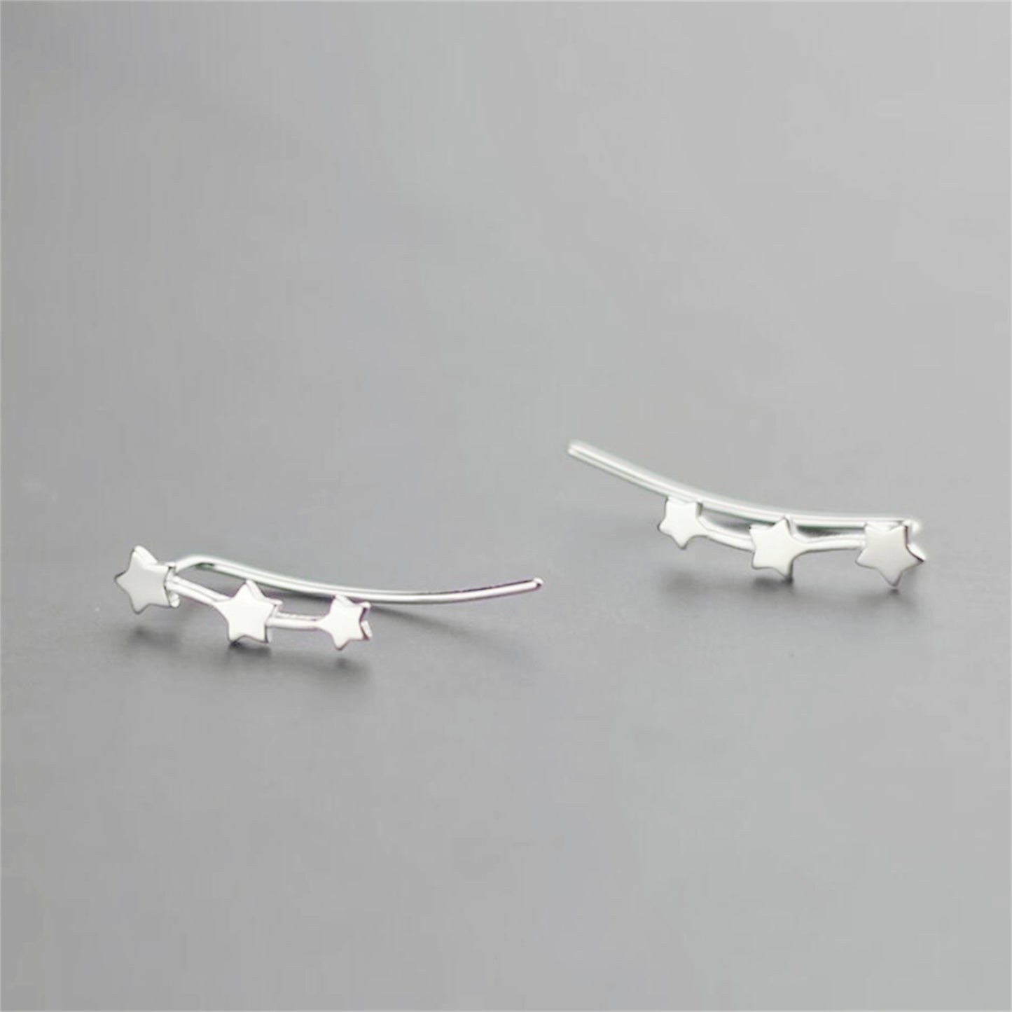 925 Sterling Silver Star Ear Climber Earrings with Triple Linked Stars - sugarkittenlondon