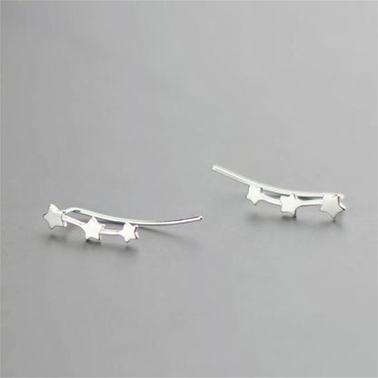 925 Sterling Silver Star Ear Climber Earrings with Triple Linked Stars
