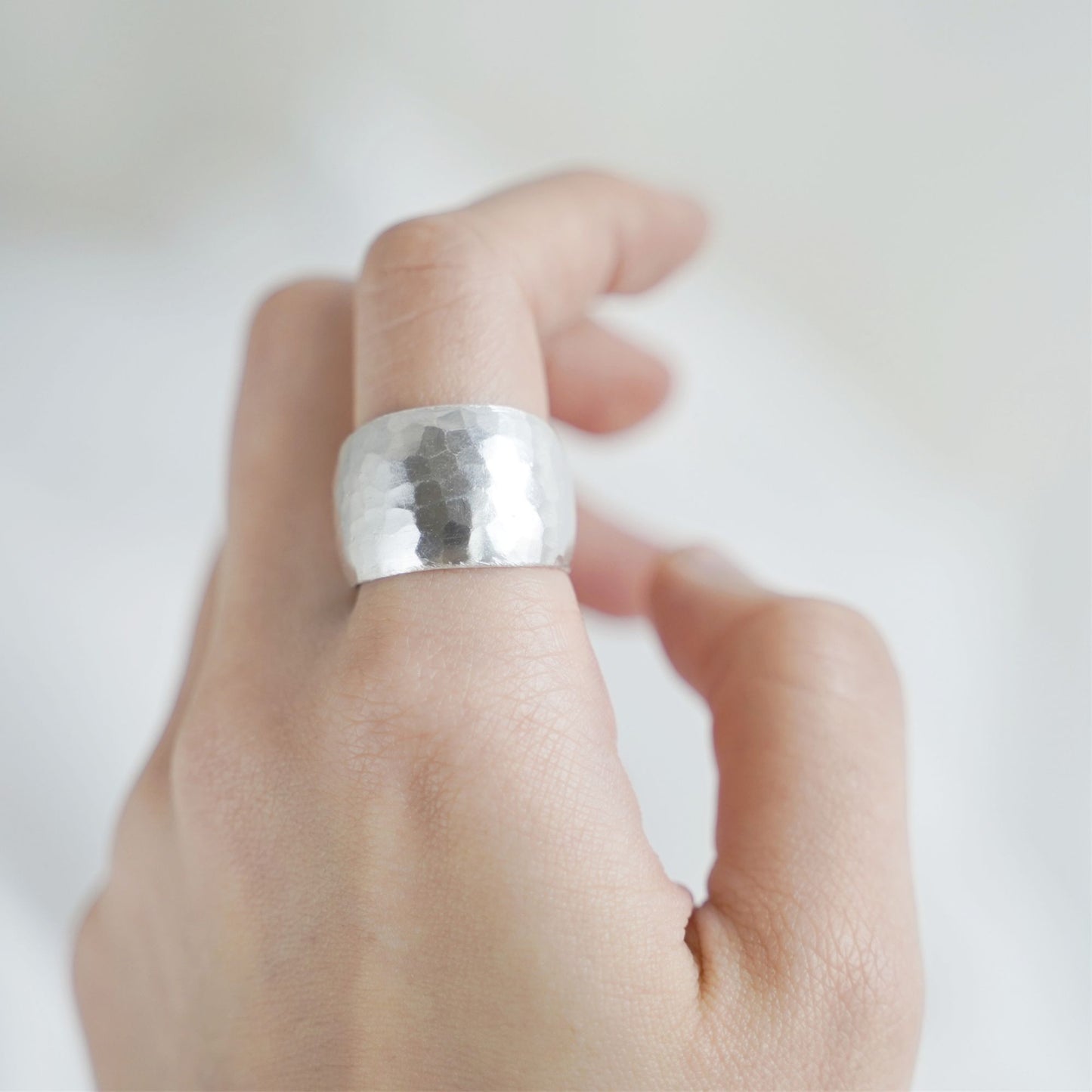 Sterling Silver Hammered Wide Dome Wrap Statement Unisex Ring K - T - sugarkittenlondon