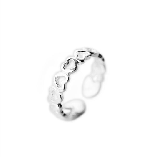 Sterling Silver Linked Love Hearts Knuckle Stackable Pinky Ring Open Band G - sugarkittenlondon