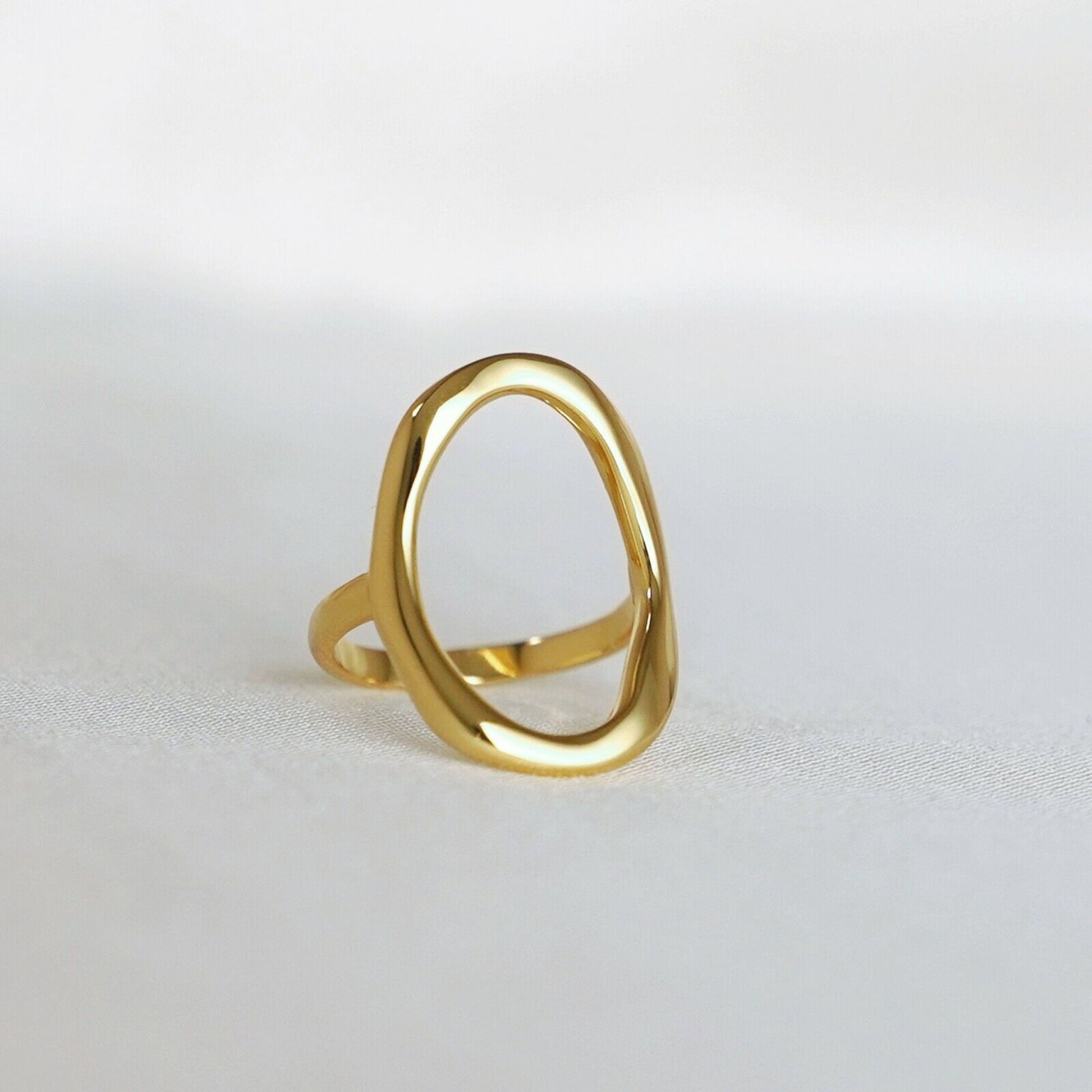 Gold on sterling silver rings chunky Shiny Bent oval shape cove ring - sugarkittenlondon