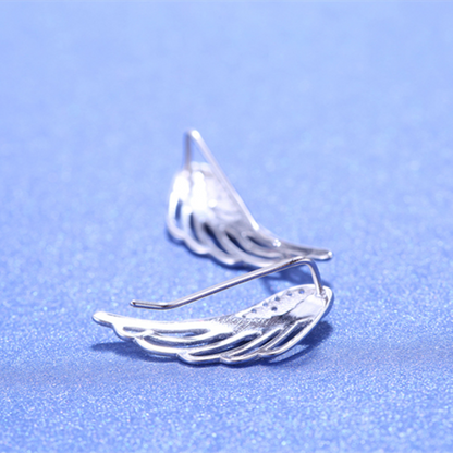 Rhodium on Sterling Silver Crystal Angel Wing Feather Cuff Crawler Climber Earrings