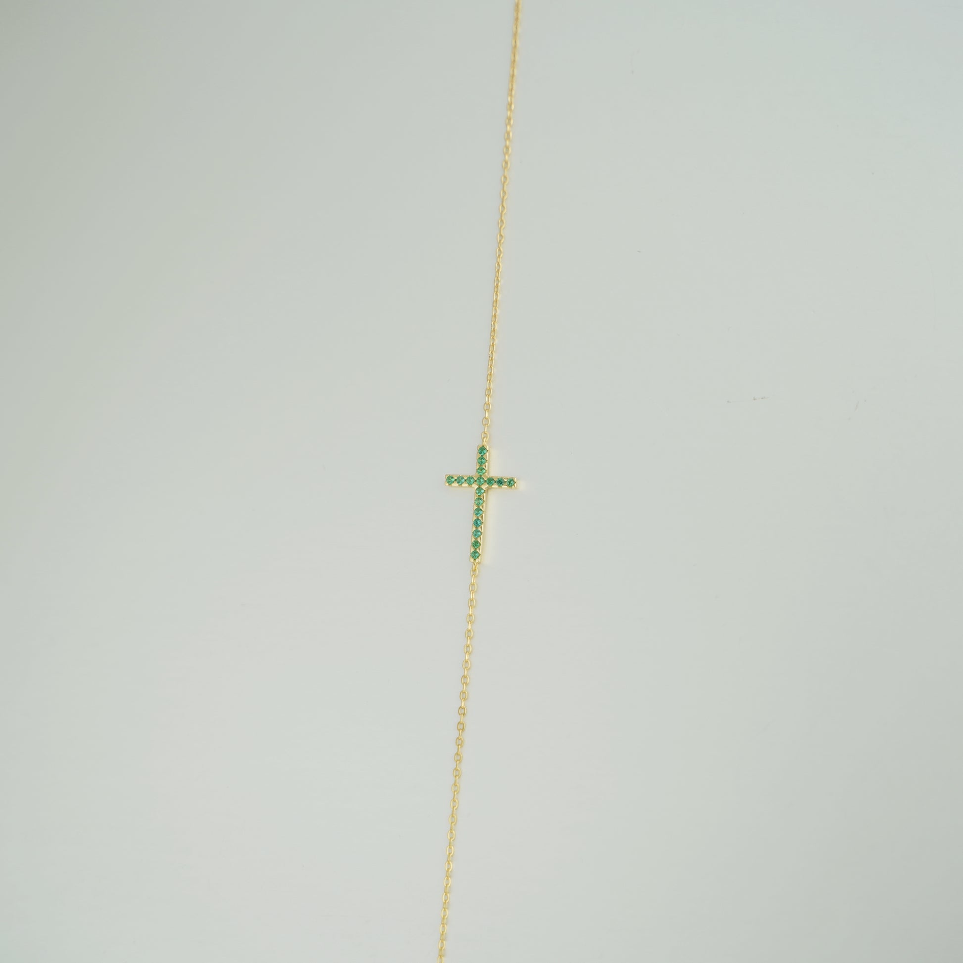 18K Gold on Sterling Silver Green CZ Cross Pendant Necklace - sugarkittenlondon