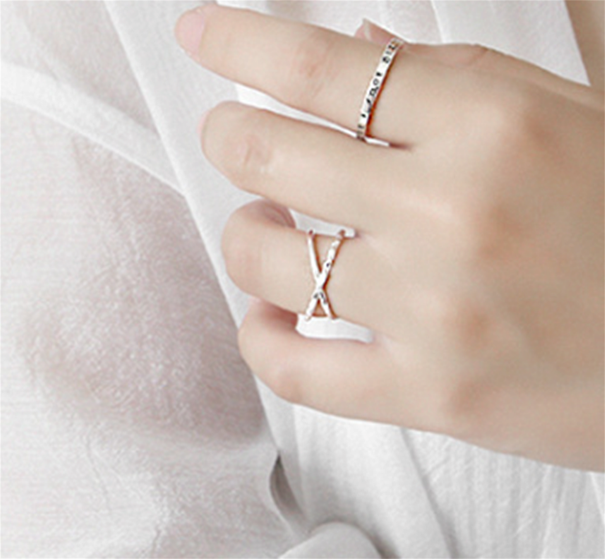 Adjustable Sterling Silver Hammered Cross Ring with Polished Finish - sugarkittenlondon
