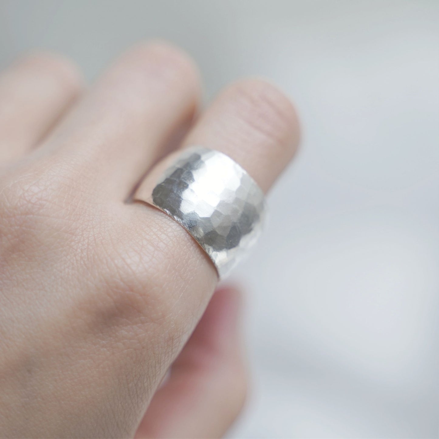 Sterling Silver Hammered Wide Dome Wrap Statement Unisex Ring K - T - sugarkittenlondon