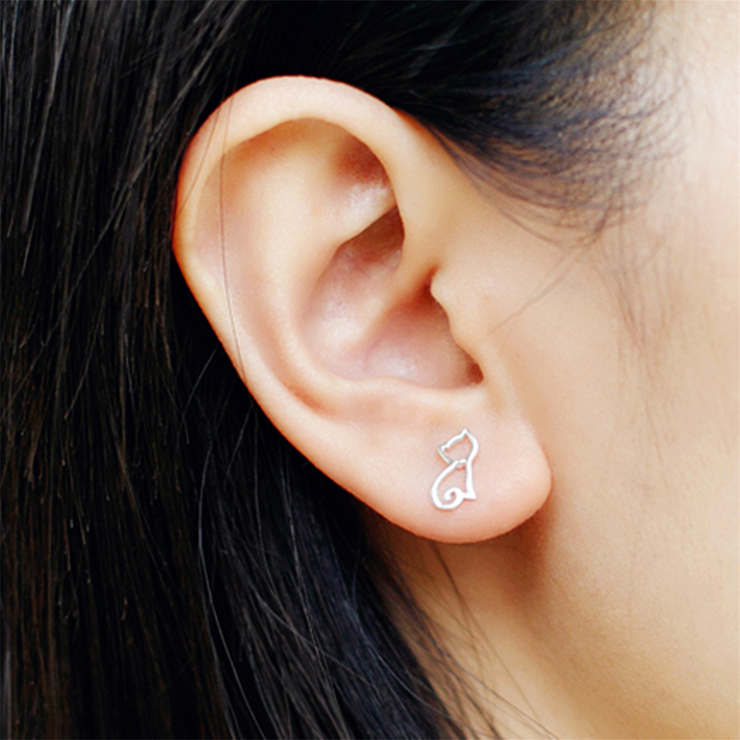 Sterling Silver Hollow Out Cat Kitten Stud Earrings