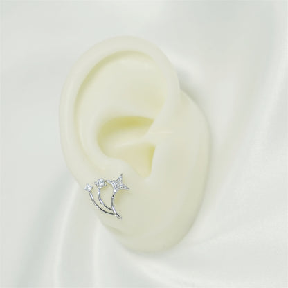 Sterling Silver Triple Shooting Star Polaris CZ Curvy Huggie Stud Earrings