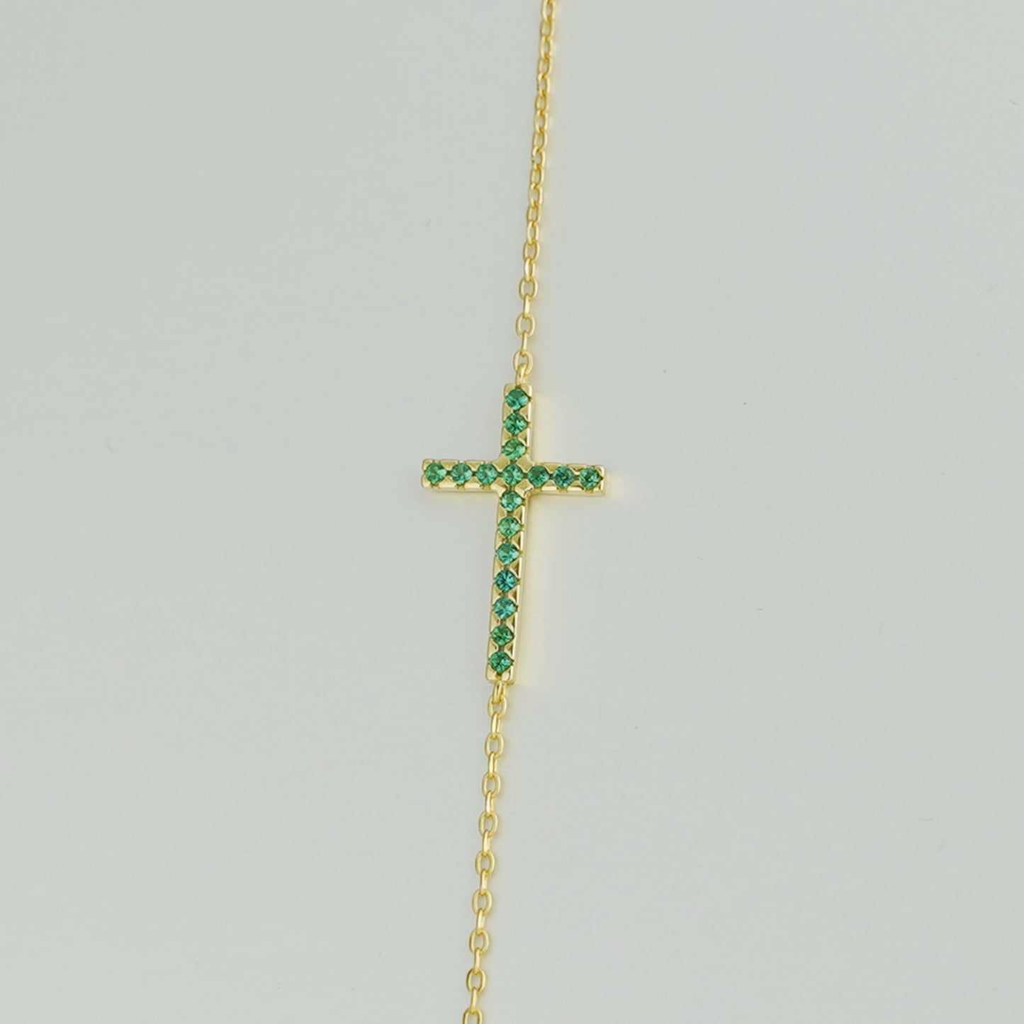 Gold-Plated Sterling Silver Green CZ Cross Pendant Necklace