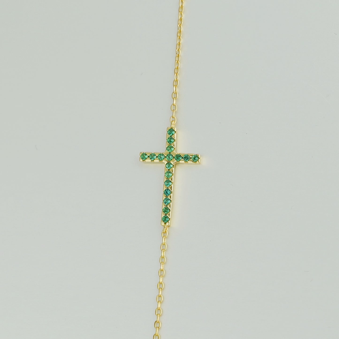 18K Gold on Sterling Silver Green CZ Cross Pendant Necklace - sugarkittenlondon