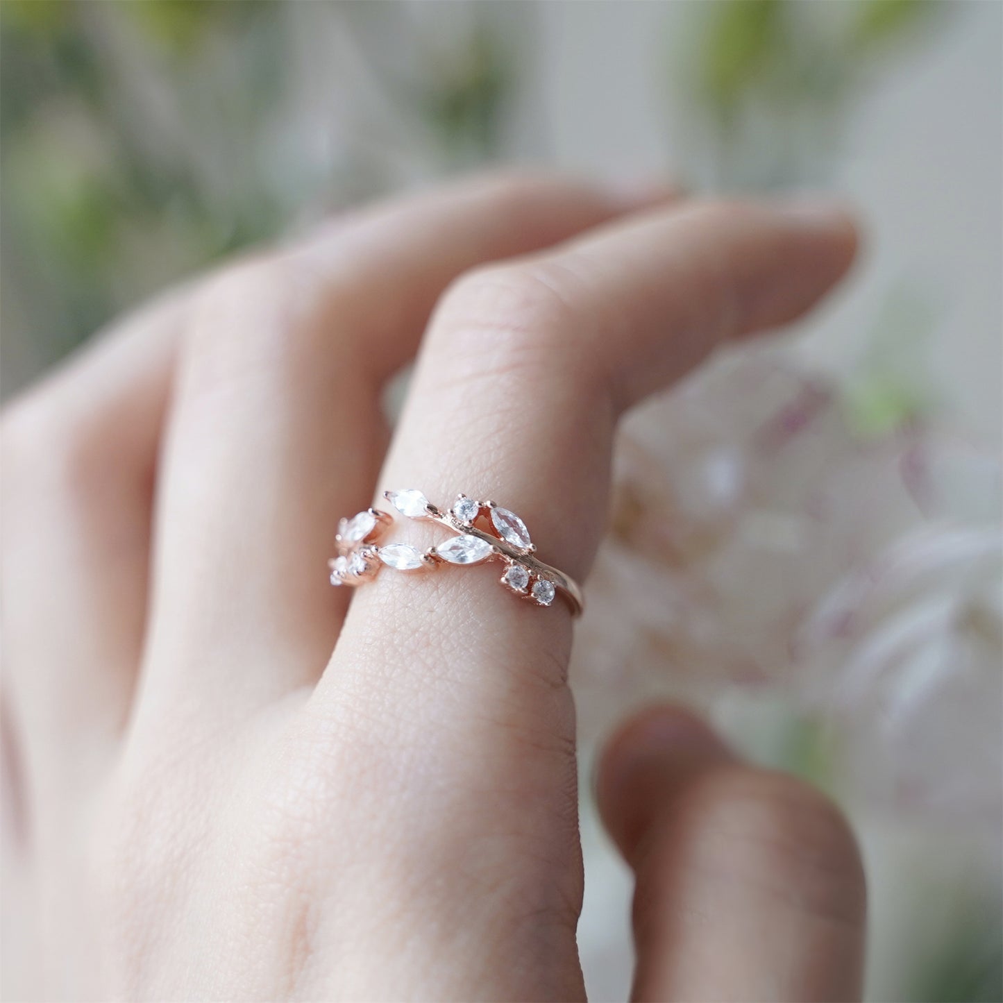 Sterling Silver Sparkling Crystal CZ Leaf Feather Bridal Wrap Ring 2 Tones - sugarkittenlondon