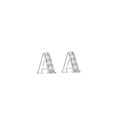 Sterling Silver Mini CZ Initial A-Z Alphabet Letter Stud Earrings 3 Tones - sugarkittenlondon