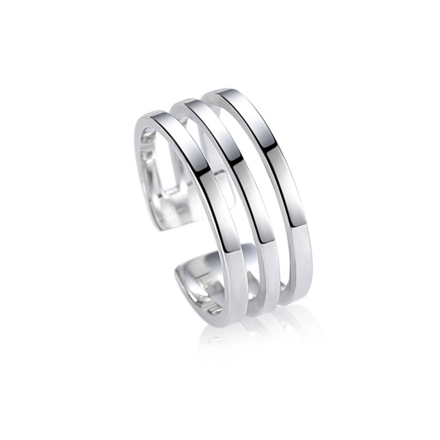 Sterling Silver Triple Parallel Bar Wide Line Open Band Ring Unisex
