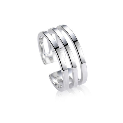 Sterling Silver Triple Parallel Bar Wide Line Open Band Ring Unisex