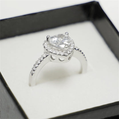 Sterling Silver Solitaire Heart Halo Ring Bezel Setting with Paved CZ Shoulders - sugarkittenlondon