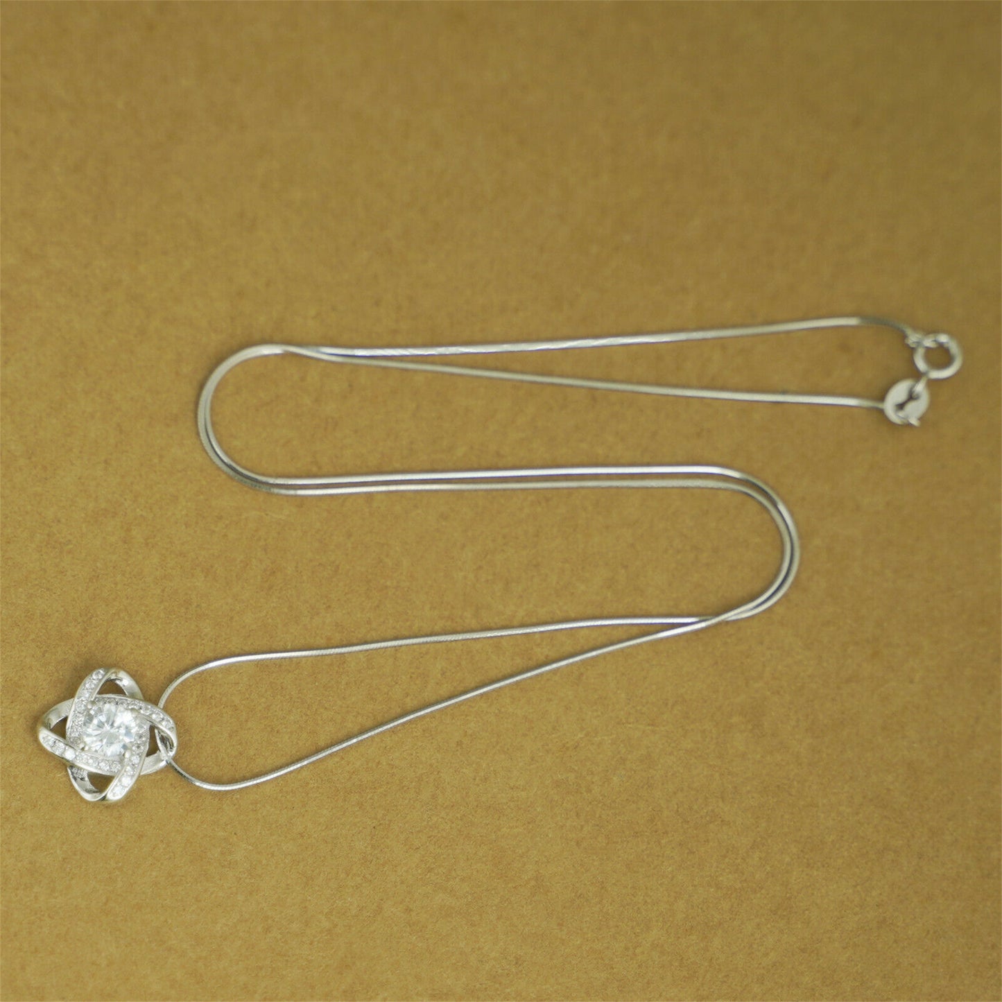 Sterling Silver 14mm Halo CZ Knot Flower Pendant Necklace Rhodium / Rose Gold - sugarkittenlondon