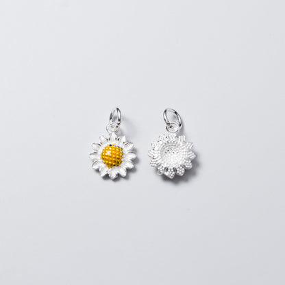 Sterling Silver Yellow Glazed Sun Flower Charm Pendant