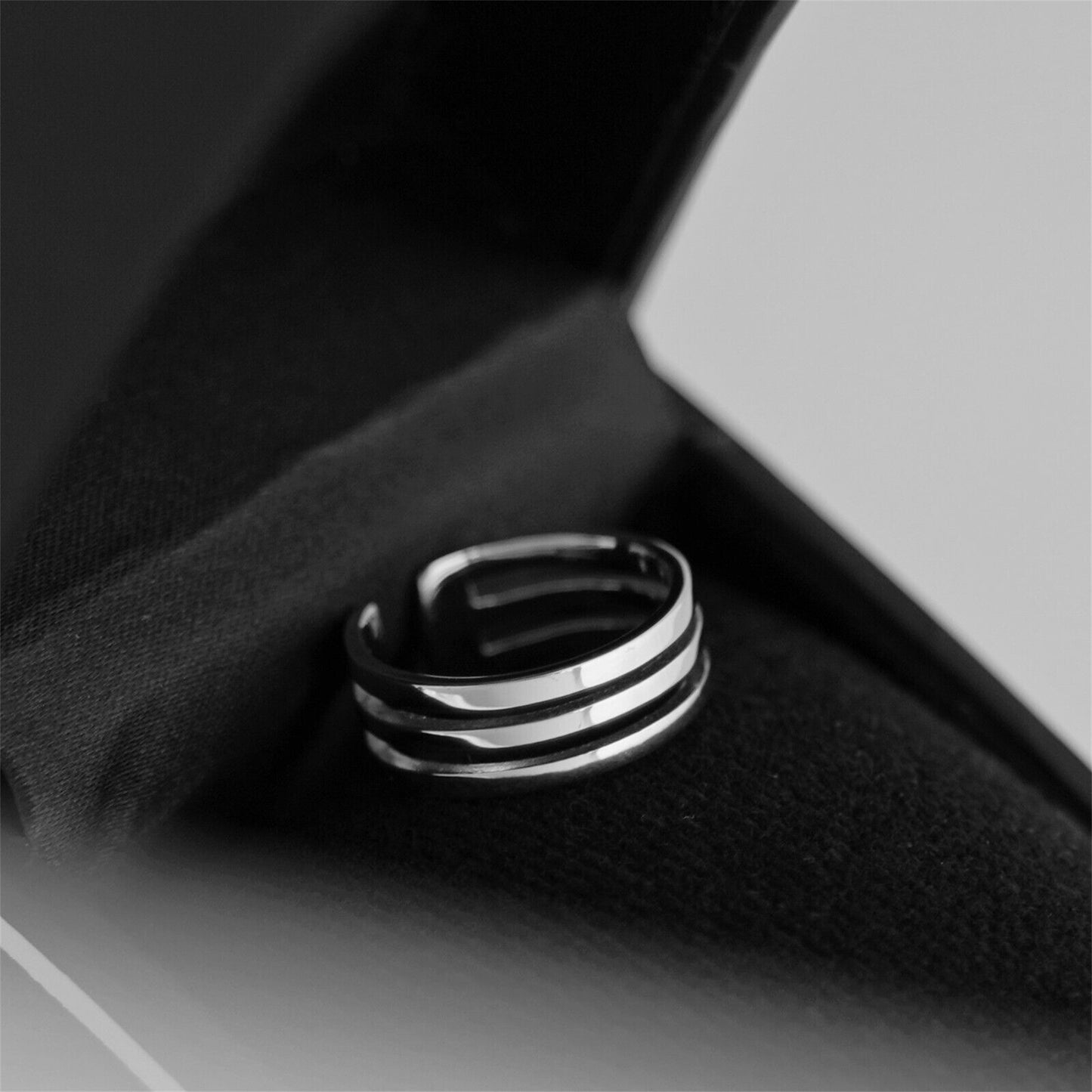 Sterling Silver Triple Parallel Bar Wide Line Open Band Ring Unisex