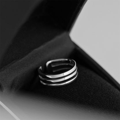 Sterling Silver Triple Parallel Bar Wide Line Open Band Ring Unisex