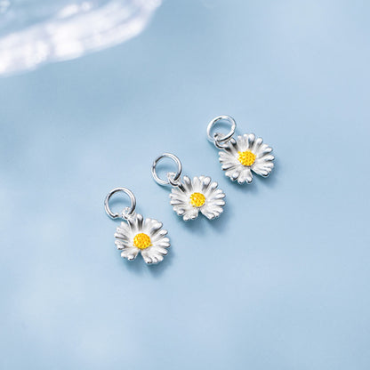 Sterling Silver Yellow Glazed Daisy Flower Charm Pendant Boxed