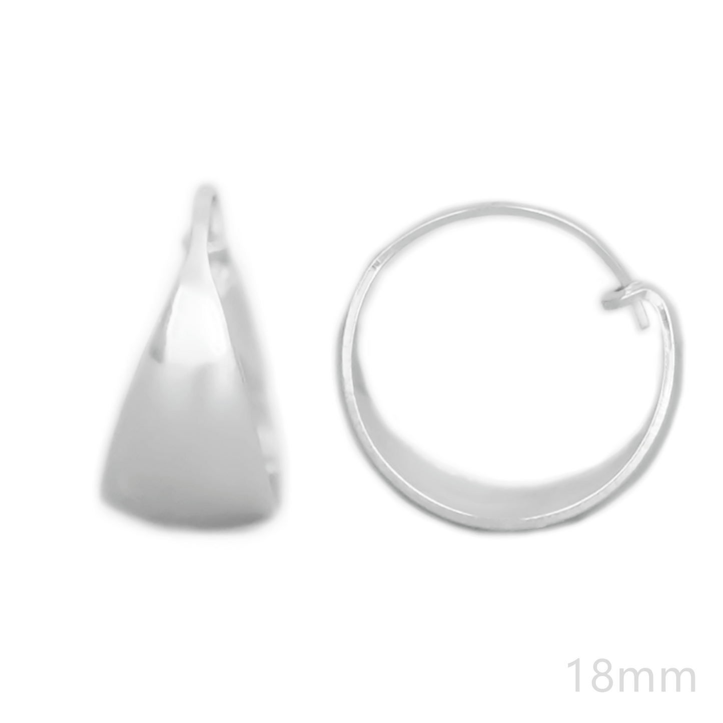 Rhodium-Plated Sterling Silver Wide Dome Sleeper Drop Hoop Huggie Earrings 16-18mm