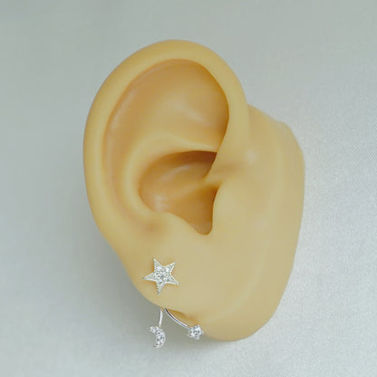 Sterling Silver Star Crescent Moon CZ Drop Double Side Jacket Stud Earrings
