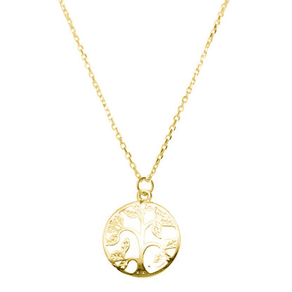 Sterling Silver Dome Circle Disc Tree of Life Family Tree Necklace 2 Tones - sugarkittenlondon