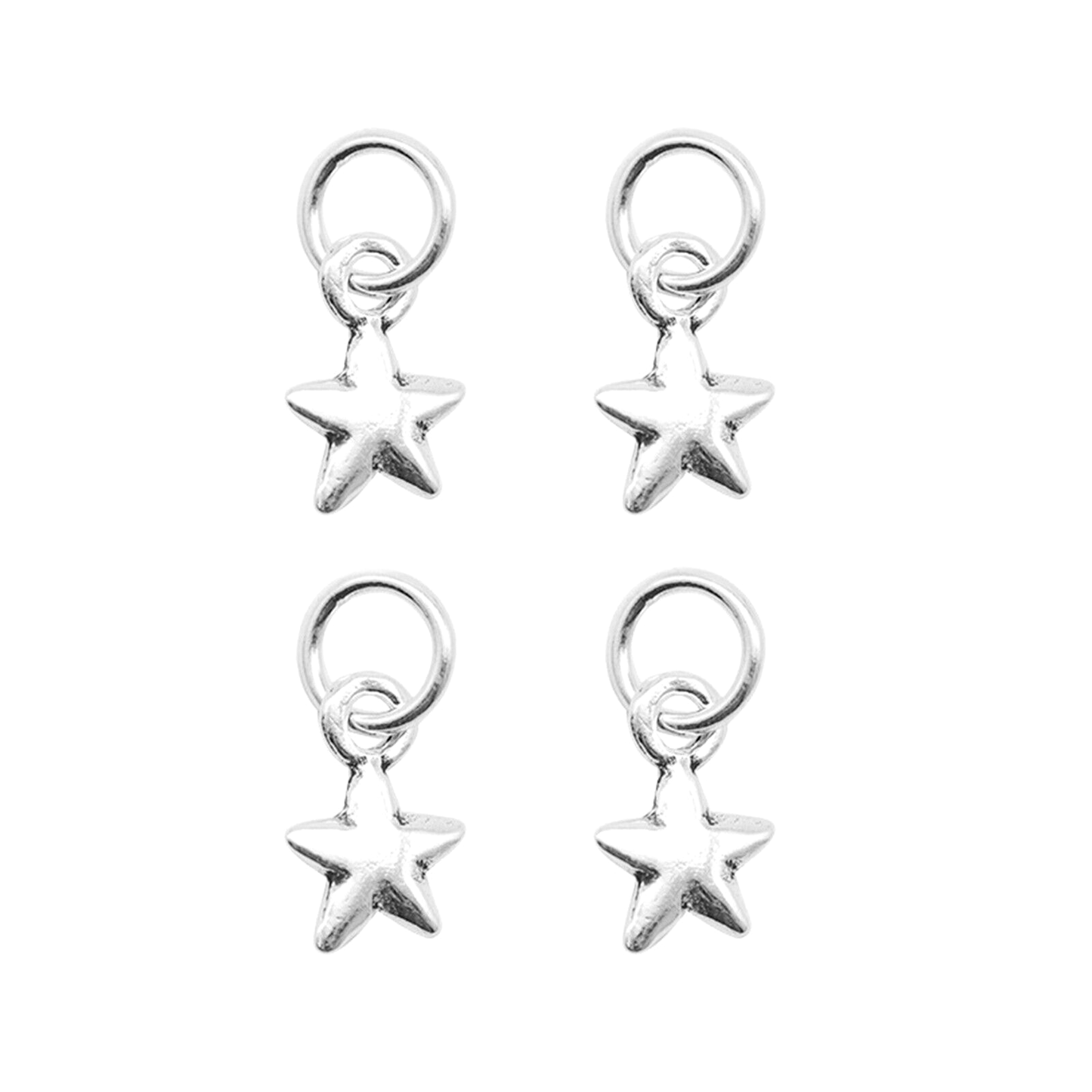 Sterling Silver Oxidized Tiny Puffy Plain Lucky Star Pendants Charms Set of 4 - sugarkittenlondon