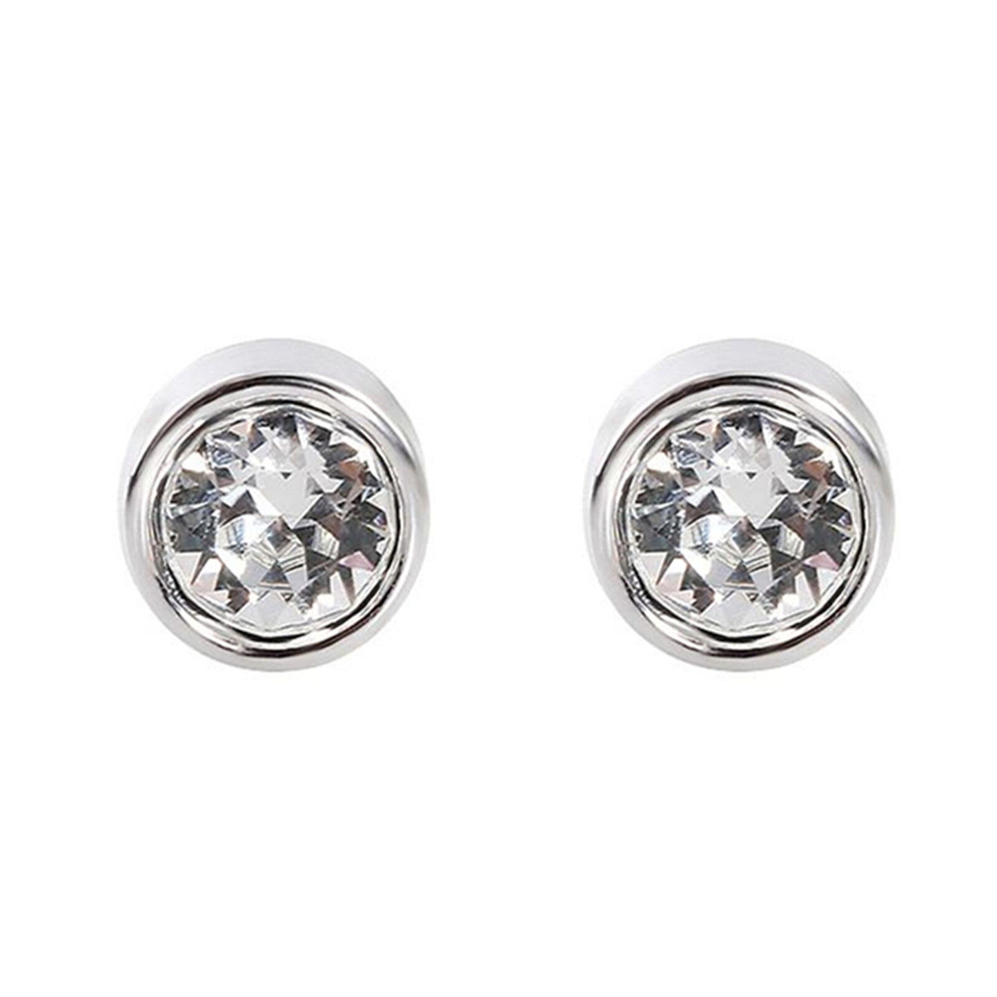 925 Sterling Silver CZ Stud Earrings with Round Bezel Setting in Clear or Black