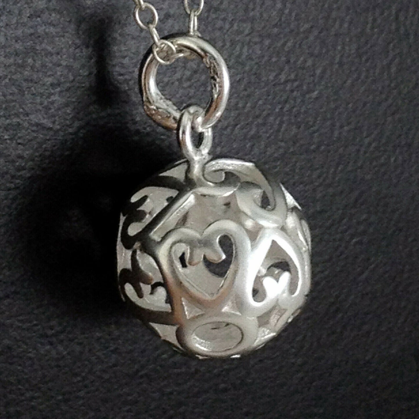 Sterling Silver Filigree 3D Love Heart Ball Charm Necklace Pendant 10mm 12mm - sugarkittenlondon