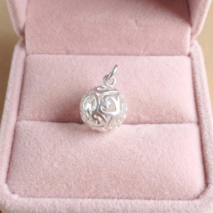 Sterling Silver 10mm Filigree 3D Love Heart Ball Charm Necklace Bracelet Pendant