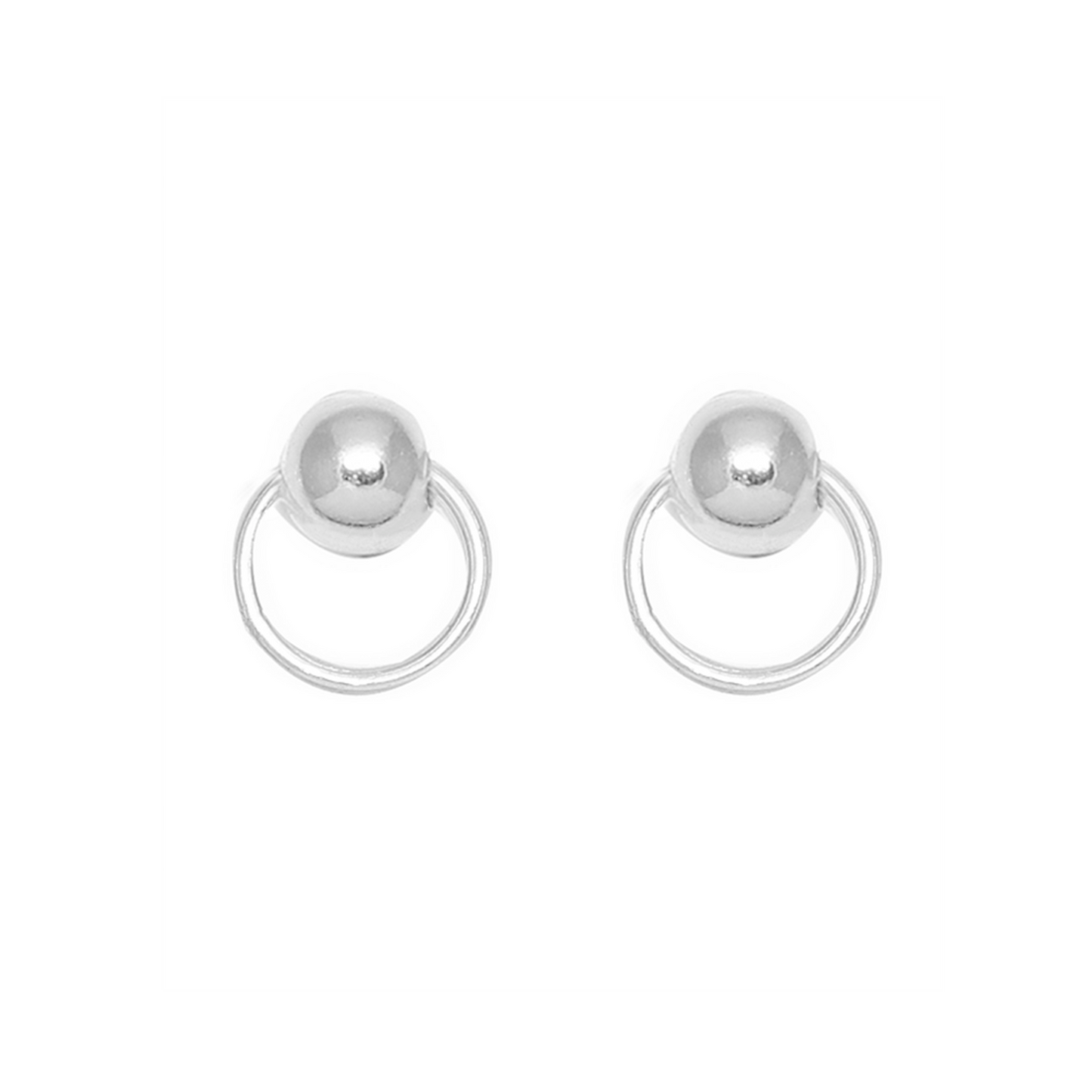 Sterling Silver Disc Earrings with Bead Ball and Circle Design