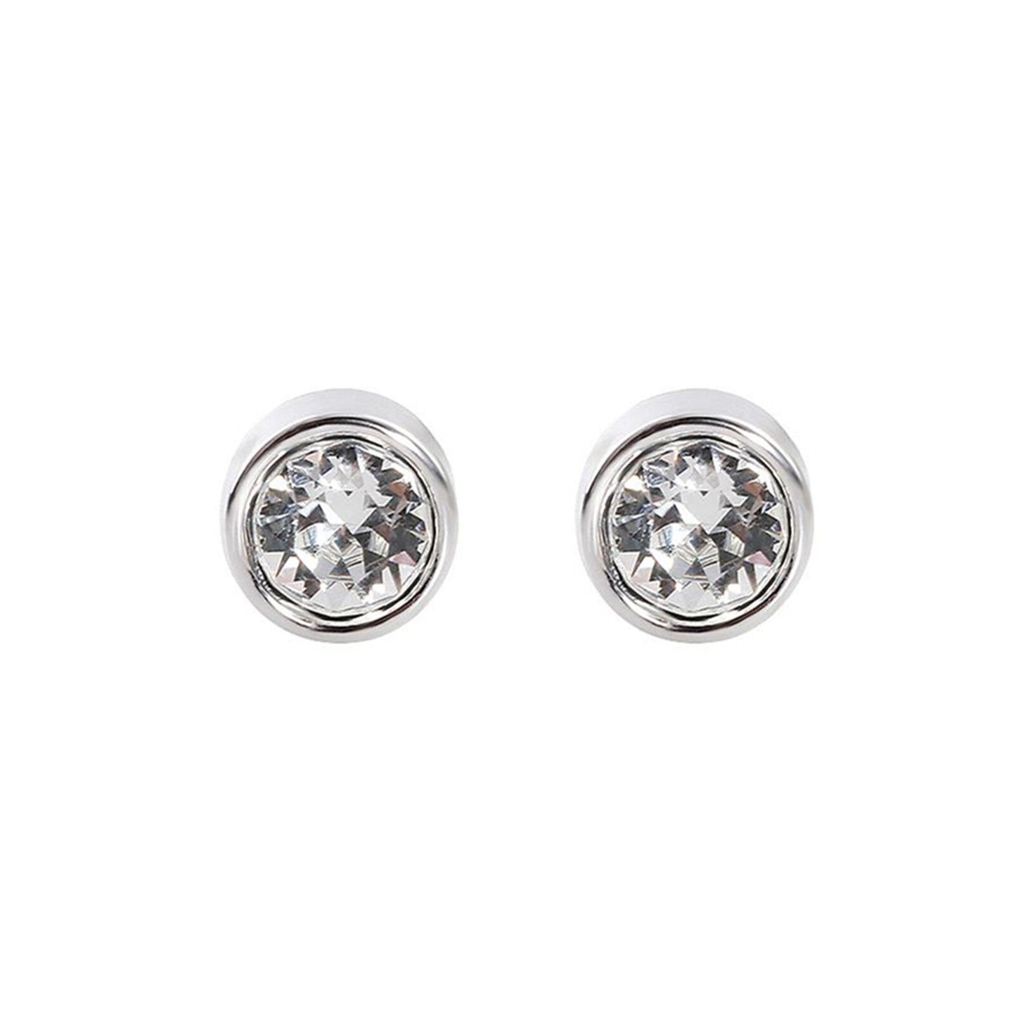 925 Sterling Silver CZ Stud Earrings with Round Bezel Setting in Clear or Black