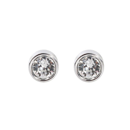 925 Sterling Silver CZ Stud Earrings with Round Bezel Setting in Clear or Black