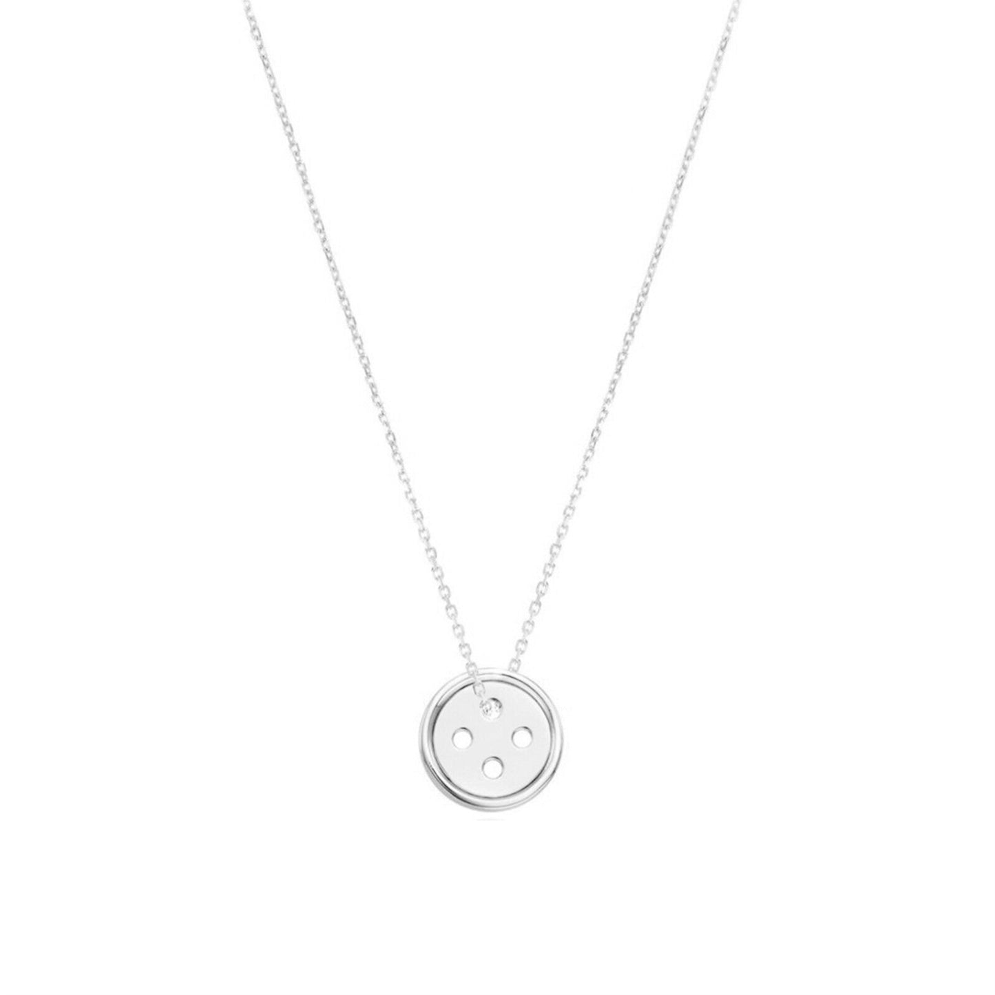 Sterling Silver Cute as a Button Sewing Button Disc Dot Necklace 3 Tones - sugarkittenlondon