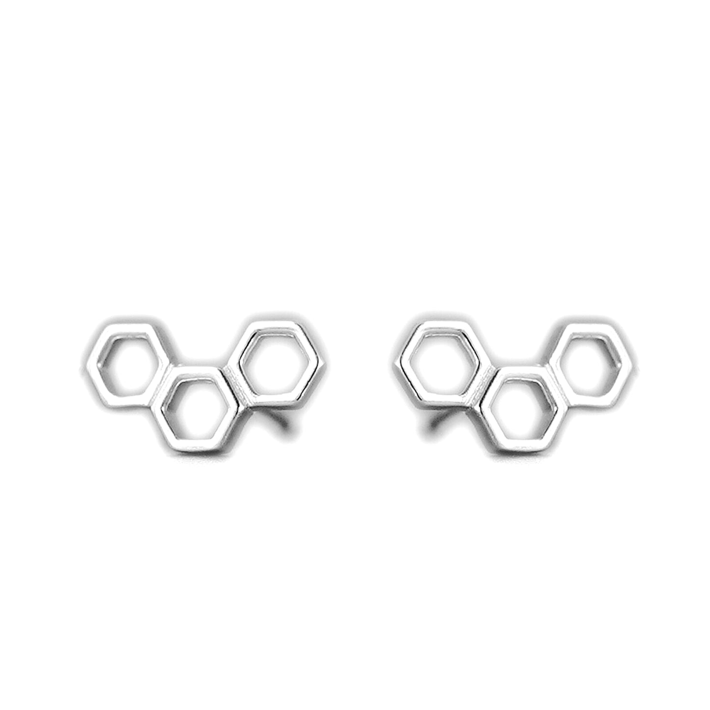 Sterling Silver Hex Hoop Earrings with Triple Beehive Design