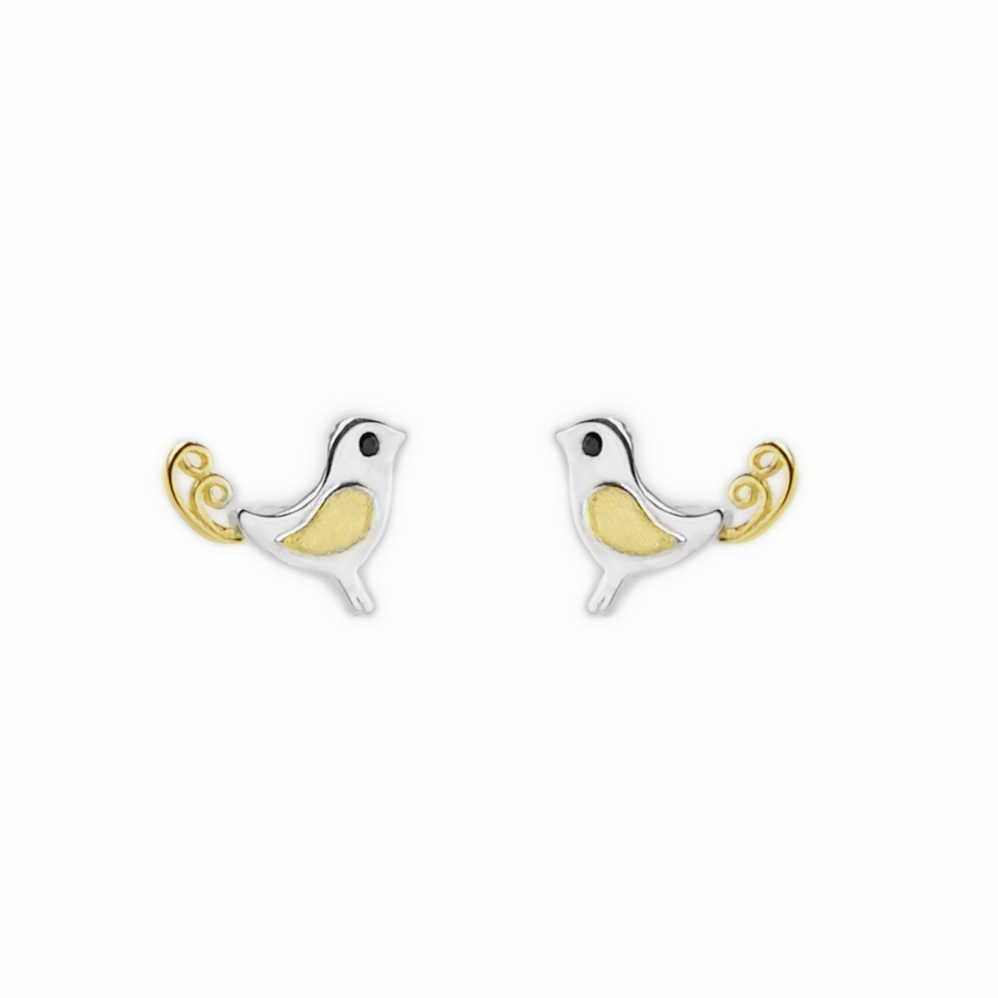 Gold on Sterling Silver Canary Birds with Grooved Wings Stud Earrings - sugarkittenlondon