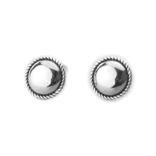 Sterling Silver Oxidized 10mm Dome Dot Stud Half Ball Twist Knot Edged Earrings