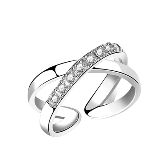 Rhodium on Sterling Silver Infinity Eternity Love Knot Criss Cross CZ Ring - sugarkittenlondon