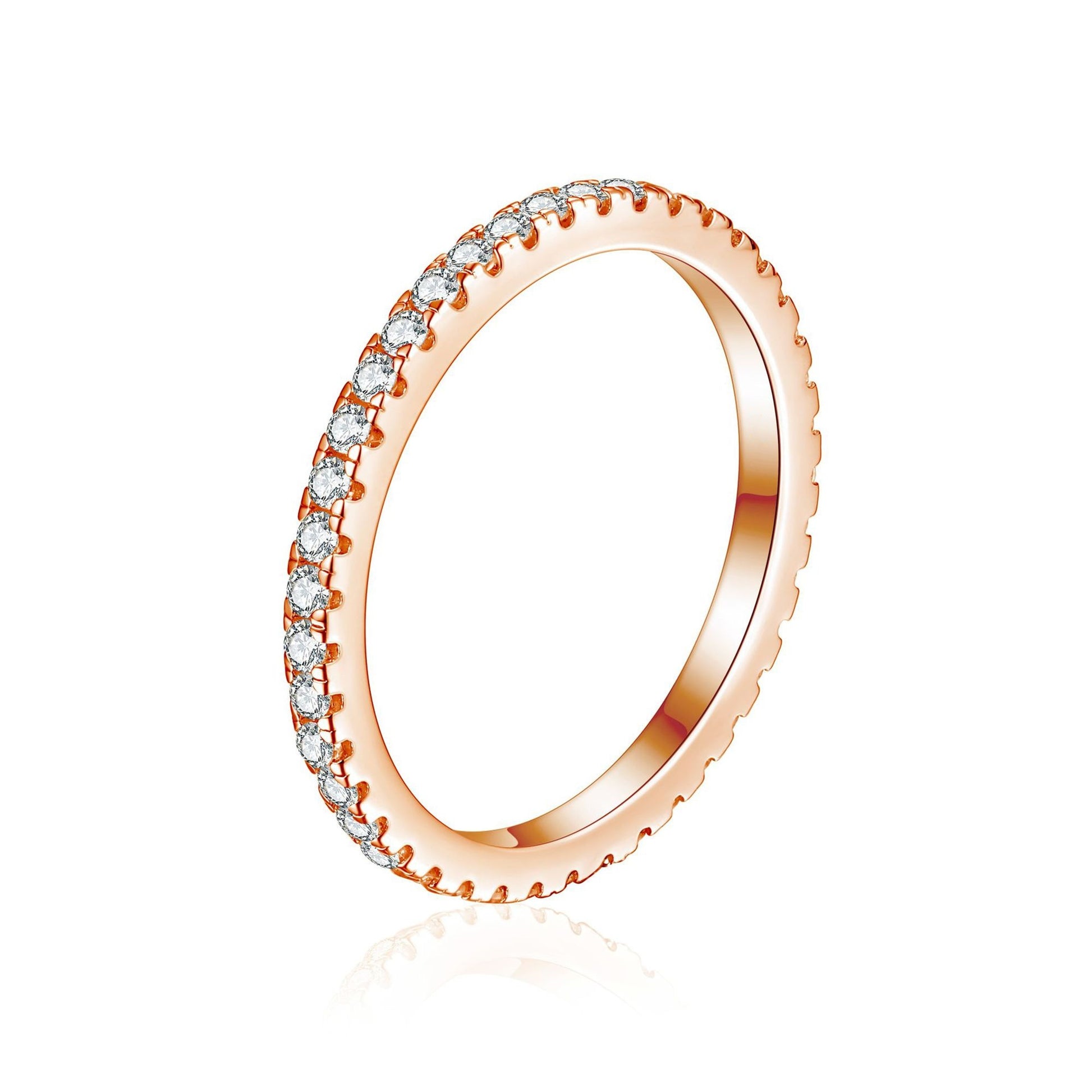 CZ eternity band ring, rose gold tone with round clear stones